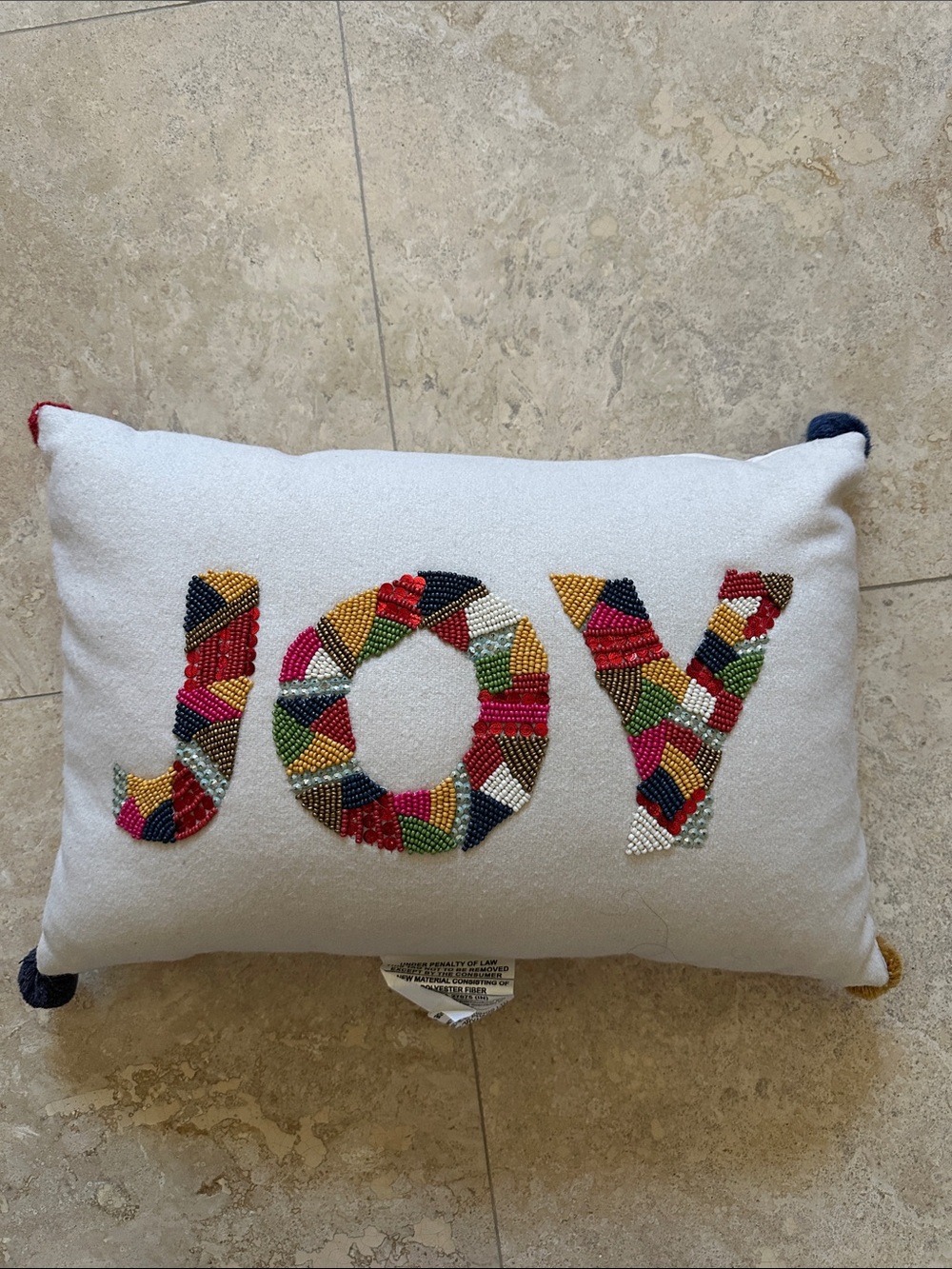 Target White Holiday Pillow with Multicolor Beaded JOY